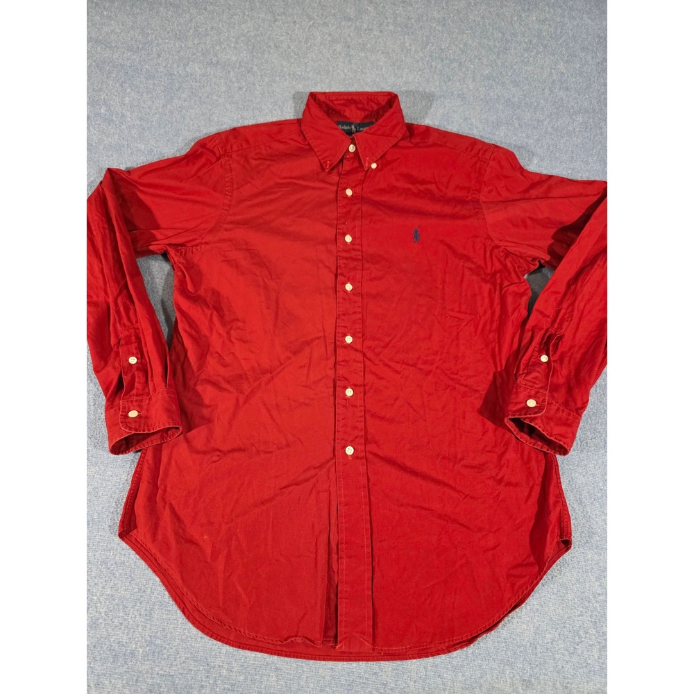 Ralph Lauren Mens Classic Fit Red Button Down Shirt Long Sleeve Pony Logo Size M